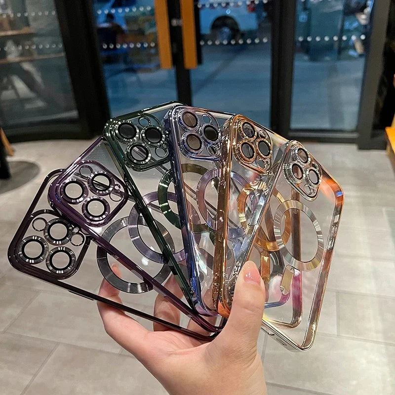 Funda de lujo transparente con carga inalámbrica Magsafe para teléfono