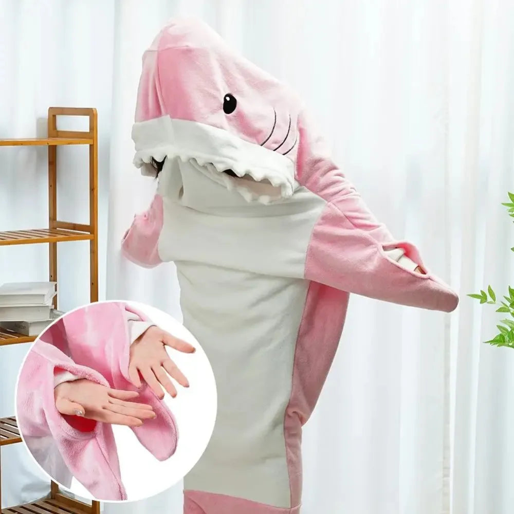Shark Blanket Adult Cartoon Sleeping Bag Shark Onesie Sleeping Bag Pajama Hooded Warm Flannel Funny Homewear Winter Warm Blanket