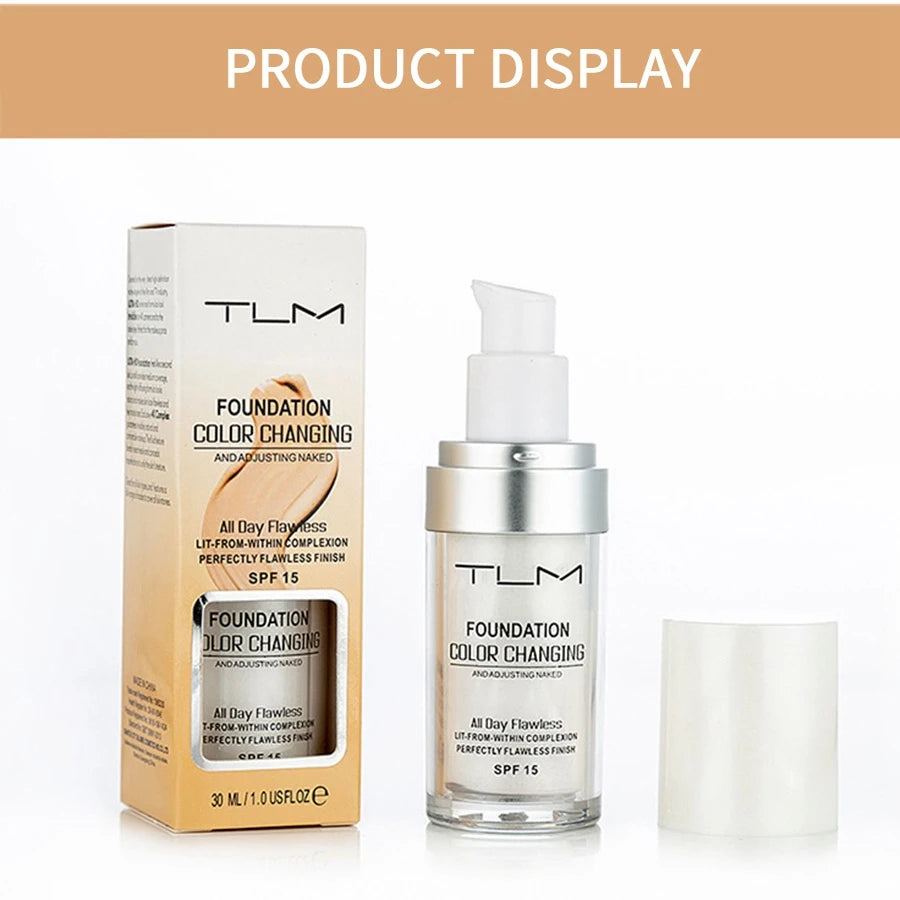 TLM TUM Base de maquillaje líquida profesional, cobertura total, corrector facial, resistente al agua, ilumina, cubre ojeras, 30 ml