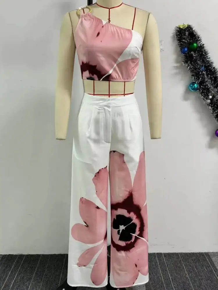 2 Piece Women Sets 2024 New Arrival Summer Autumn Matching Printing Two Pieces Sets Sleeveless Top And Pants Suits Outfits - Lootquake