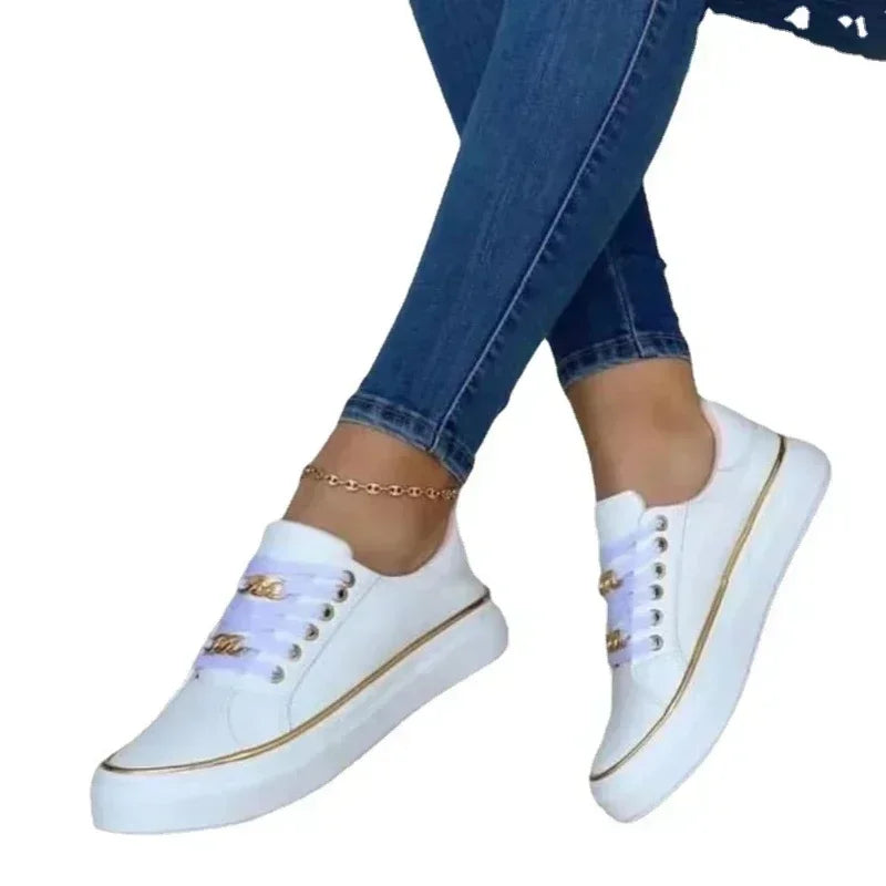 Women's Sneakers 2025 New Fashion Womens Shoes Comfortable Round Toe Platform Sneakers Lace-up Walking Vulcanized Shoes Zapatos - Lootquake