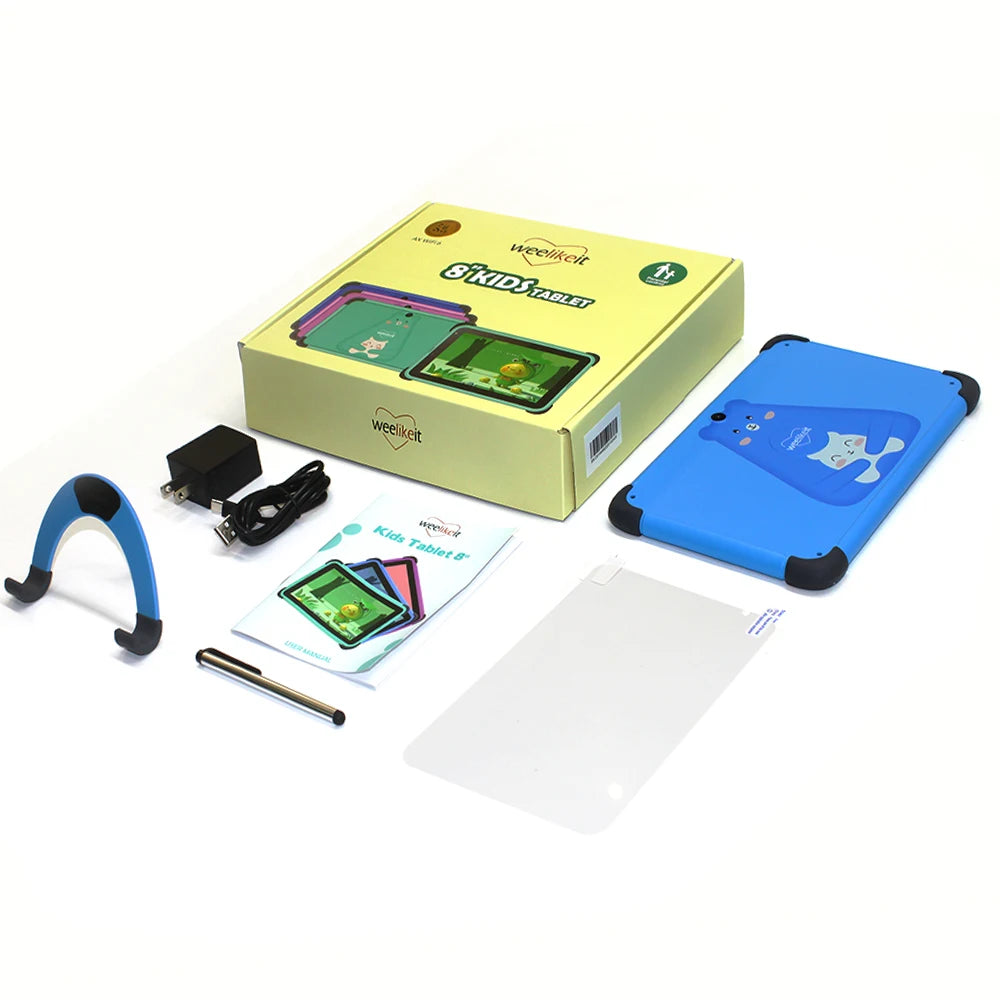 Tablette enfant Weelikeit 8 pouces Android 11 1280x800 IPS 2 Go 32 Go Quad Core 4500 mAh Wi-Fi avec support