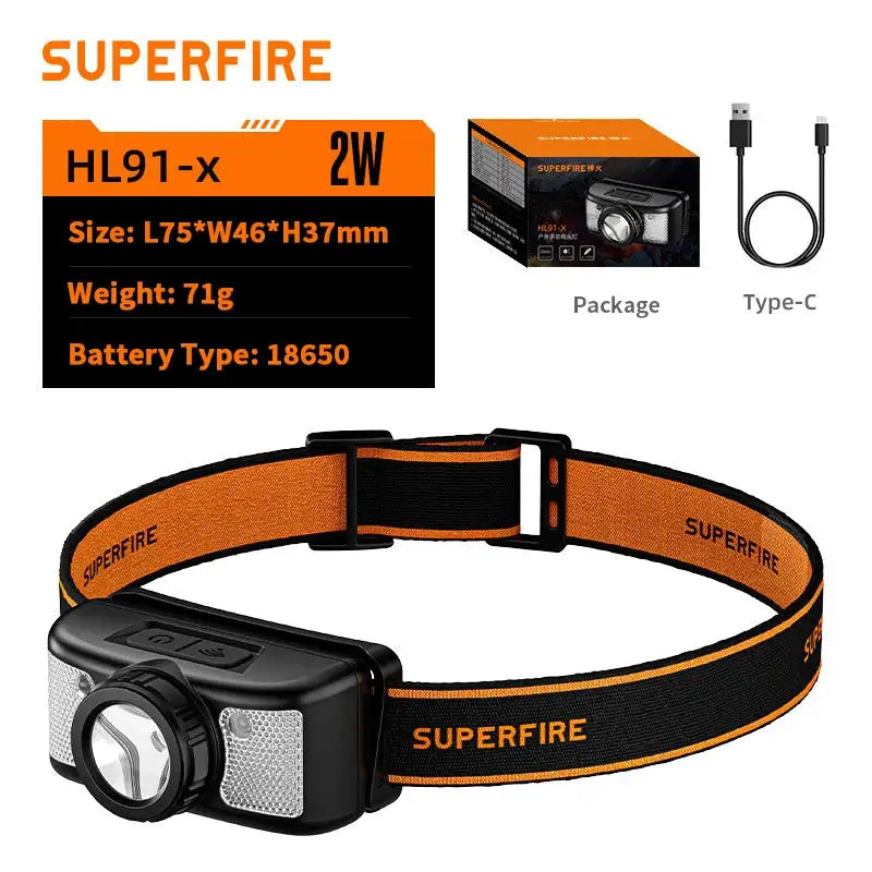 SUPERFIRE HL91 Powerful COB LED Headlamp Induction Zoom USB-C Rechargeable Head flashlight Work Lamp fishing camping Headlight - Lootquake