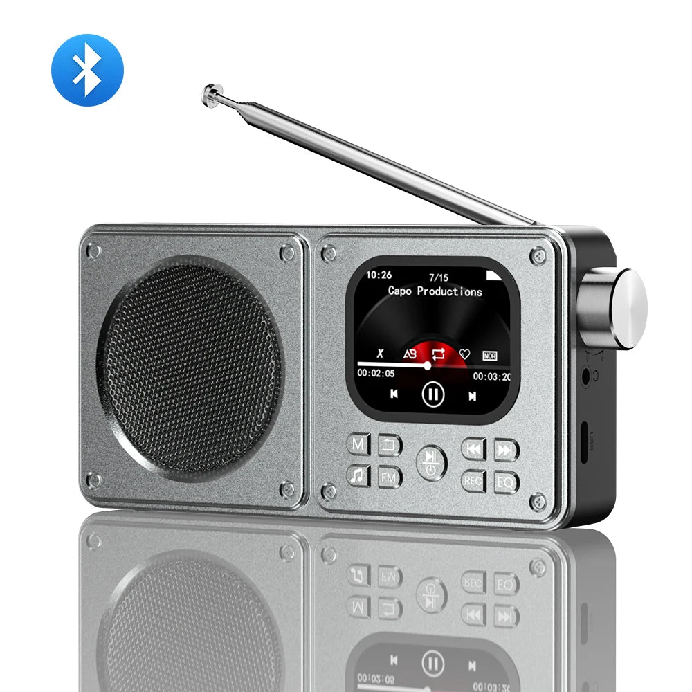 Altavoces inalámbricos Bluetooth 5.4 de 87,5-108 MHz, radio FM portátil para exteriores, reproductor de música MP3, compatible con auriculares, tarjeta TF, reloj con vídeo.