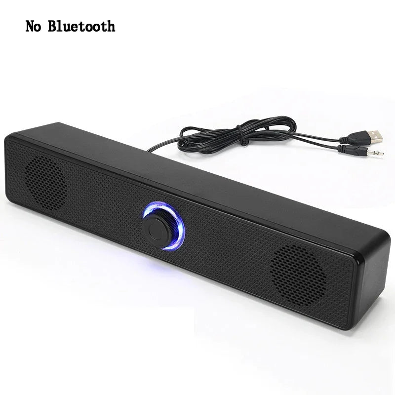 Altavoz Bluetooth Salange con cable USB, puerto de 3,5 mm, barra de sonido para PC, consola de juegos, teléfono inteligente, portátil, tableta, juego de escritorio negro largo