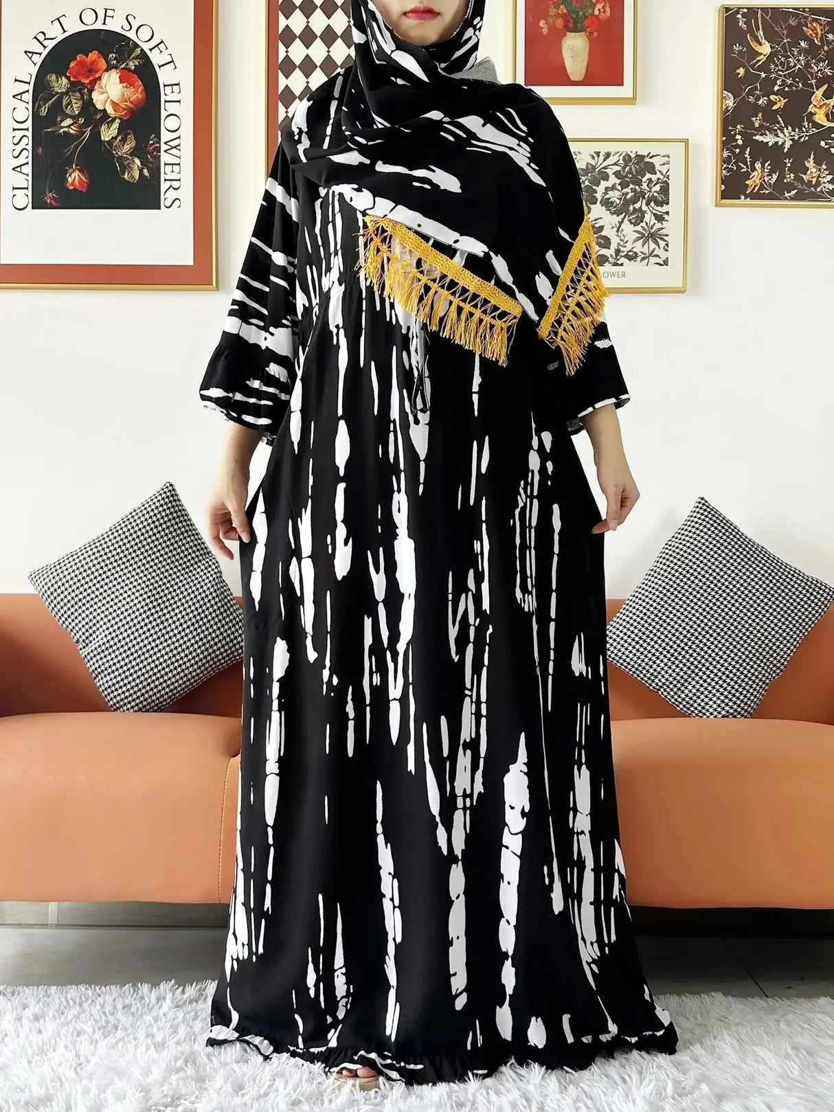 New Style African Dashiki Print Long Sleeve Loose Cotton Elegant Women Abaya Long Dress Summer Maxi Casual Dresses Vestidos