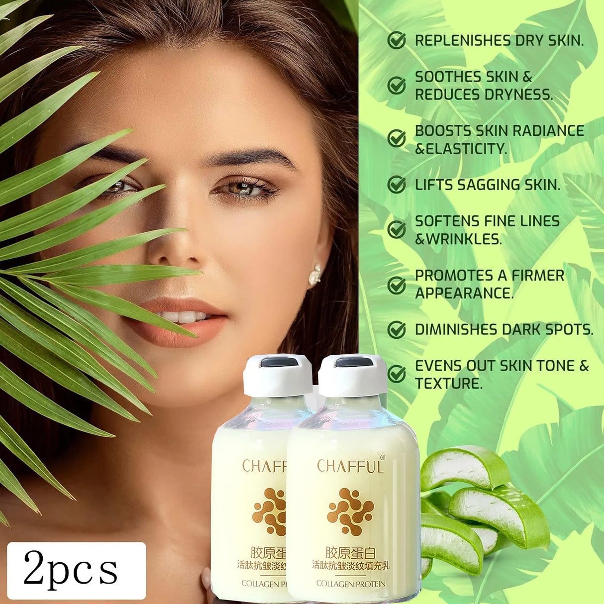 2 sueros faciales de colágeno, esencia líquida reafirmante, hidratante y nutritiva para el cuidado de la piel.