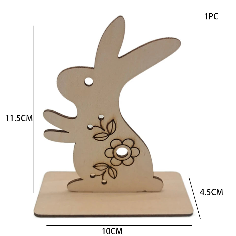 1pc Easter Wooden Egg Ornament Hollowed Rabbit Crafts For Easter Home Table Decorations Kids Handmade DIY Painting Gifts Supply - Lootquake