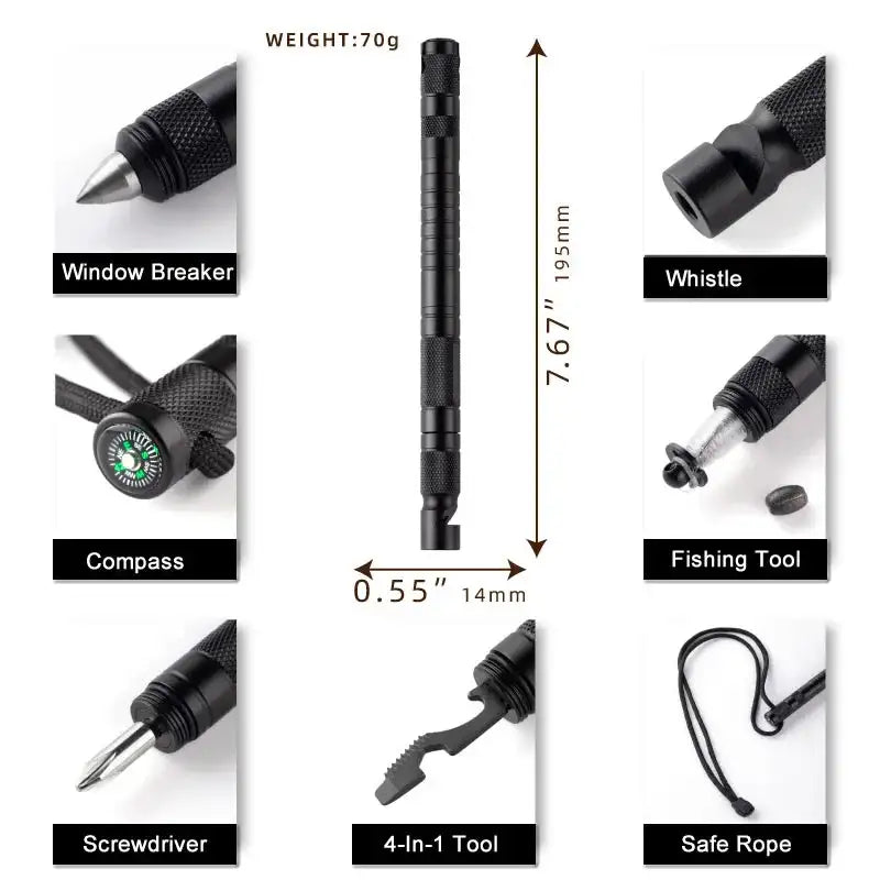 10-IN-1 Multi Function Portable Self Defense Pen Outdoor Survival Tool Fishing Whistle/Compass/Wrench/Screwdriver/Window Breaker - Lootquake