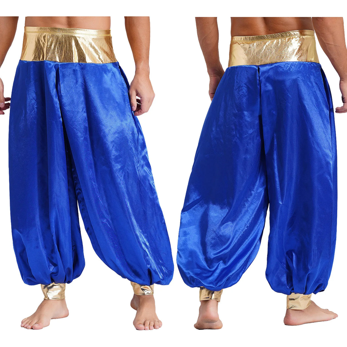 Halloween Men Arabian Indian Prince Cosplay Costume Stain Shiny Harem Trousers Arab Costume Carnival Dress Up Lantern Long Pants