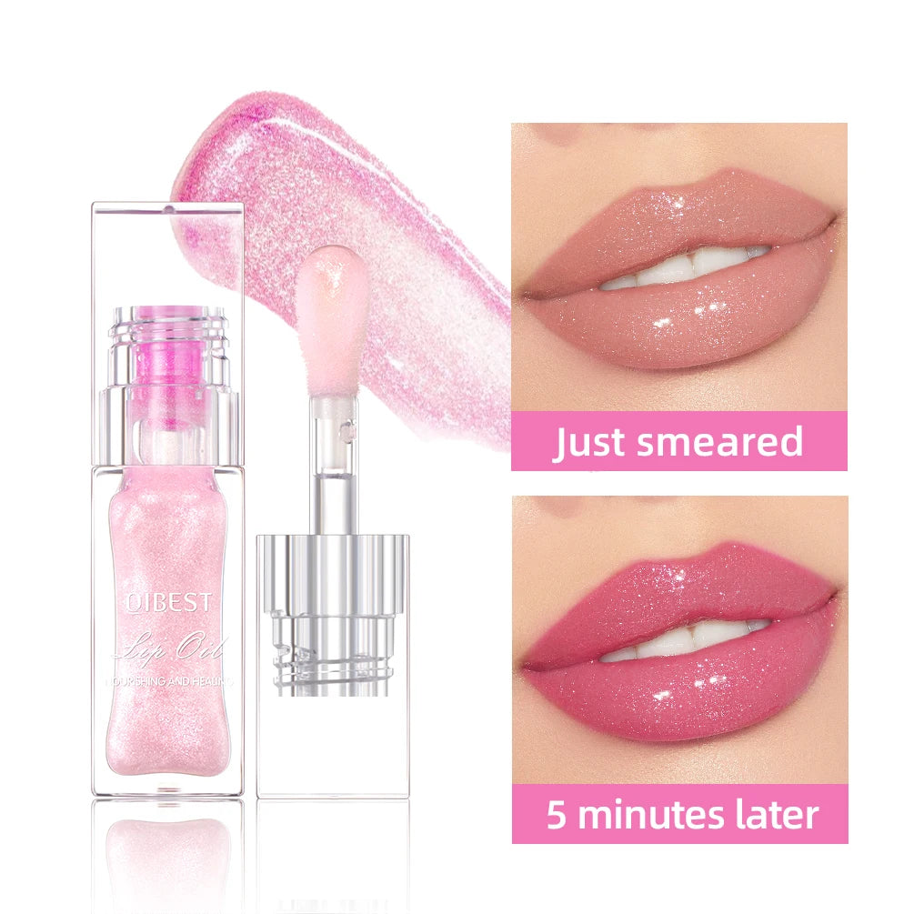 QIBEST - Bálsamo labial mágico con cambio de color cálido, brillo labial transparente, hidratante, brillo labial brillante, cosméticos para labios