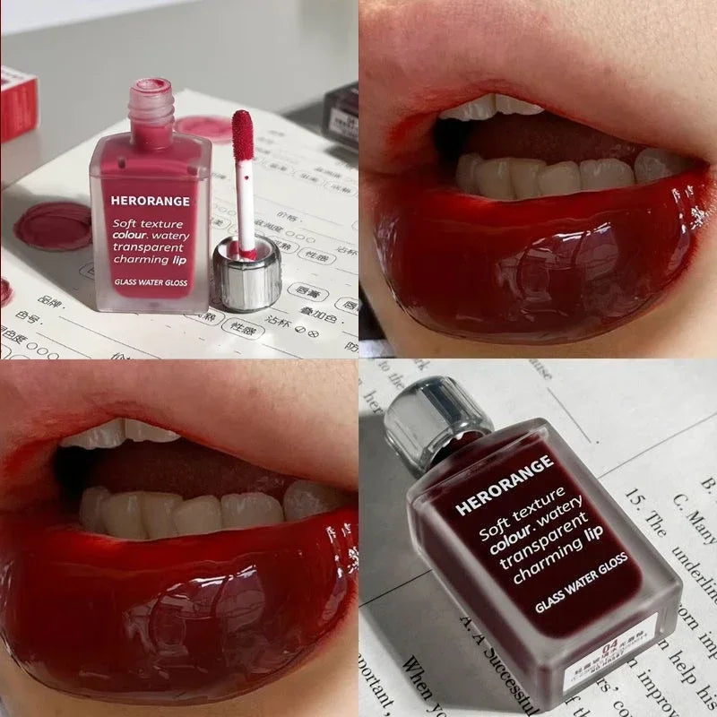 HERORANGE Brillo de labios ligero, brillo de labios, no se pega fácilmente, duradero, lápiz labial hidratante de agua, maquillaje líquido coreano