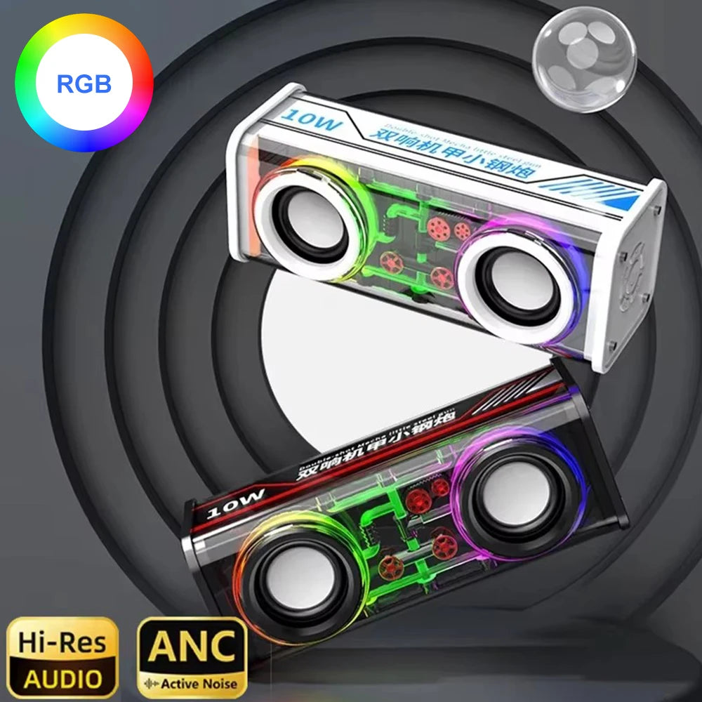 Altavoces duales Bluetooth 5.0 inalámbricos RGB1800mAh Altavoces mecánicos transparentes Efecto de luz Altavoz Subwoofer de graves Mini altavoz
