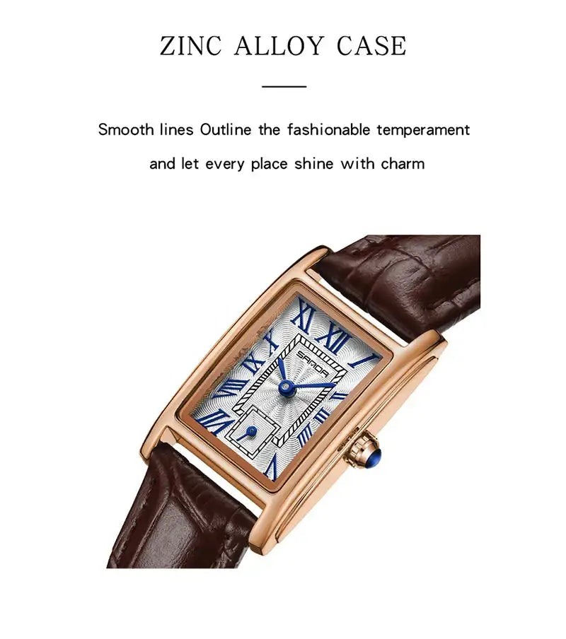 SANDA 1116 New Fashion 2024 Elegant Design Rectangle Dial Water Resistant Quartz Movement Business Women Analog Wrist Watch - Lootquake