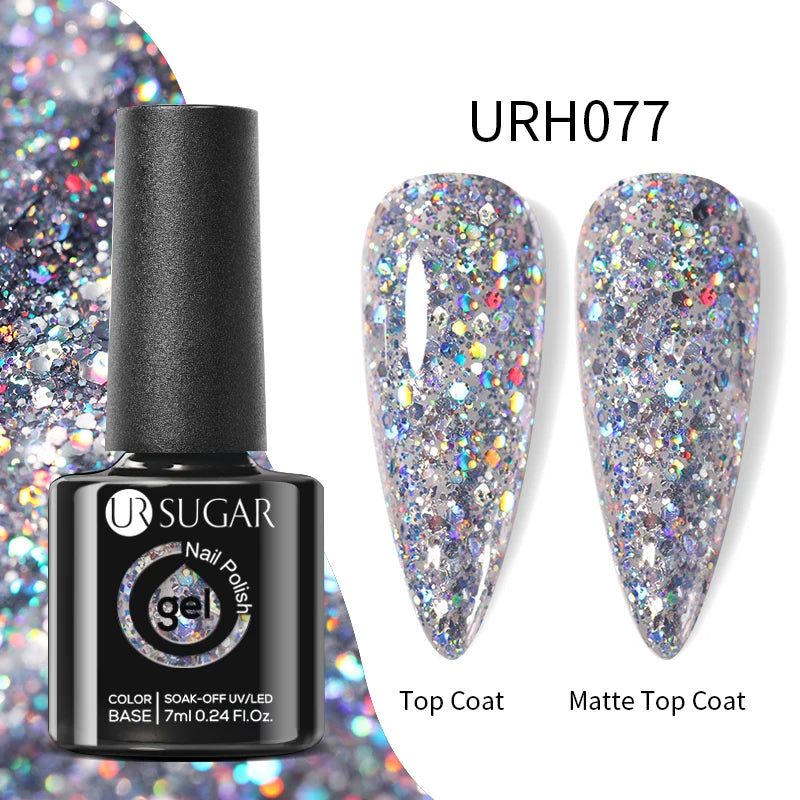 UR SUGAR Esmalte de uñas en gel con base de goma, color azul, dorado, con brillo, capa superior, esmalte de uñas en gel UV LED, para manicura