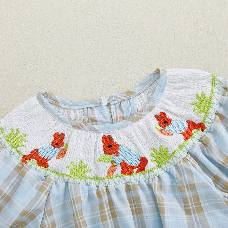 Adorable Infant Easter Jumpsuit with Sweet Bunny Embroidery and Smocked Detailing - Stylish Short Sleeve Baby Girl Outfit for - Lootquake