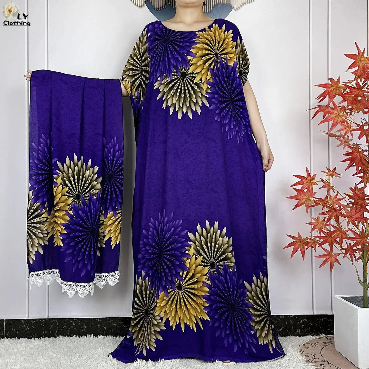 2024 Latest Muslim Sets Women Clothing Cotton Floral Loose Dashiki Long Dress African Abaya Dubai Traditional Islamic Clothing