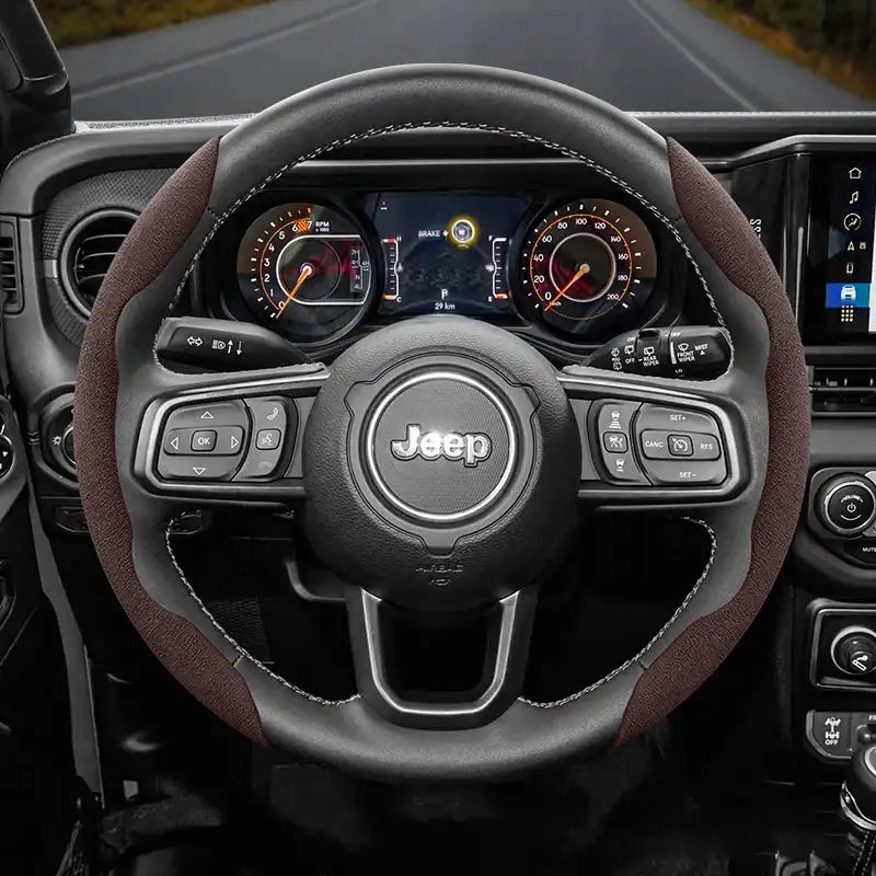 Funda de volante de gamuza a presión para Jeep Renegade Compass Wrangler JK JL Grand Cherokee WK2, accesorios WJ Portachiavi