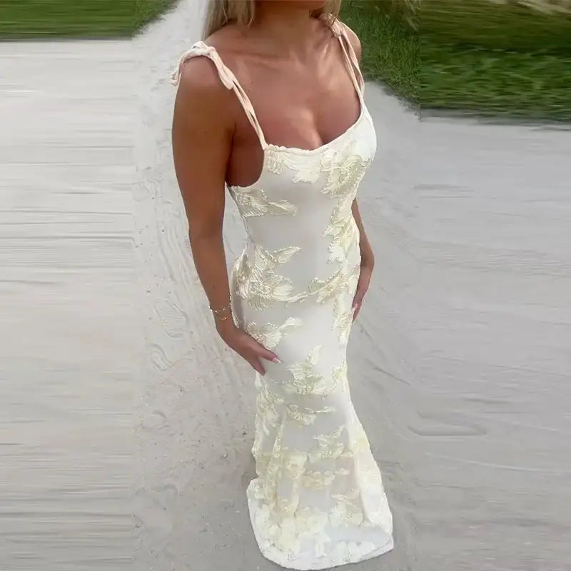 3D Flowers Mesh Patchwork Maxi Dresses Women Sleeveless Embroidered Floral Long Dress Elegant Evening Party Wedding Gowns - Lootquake