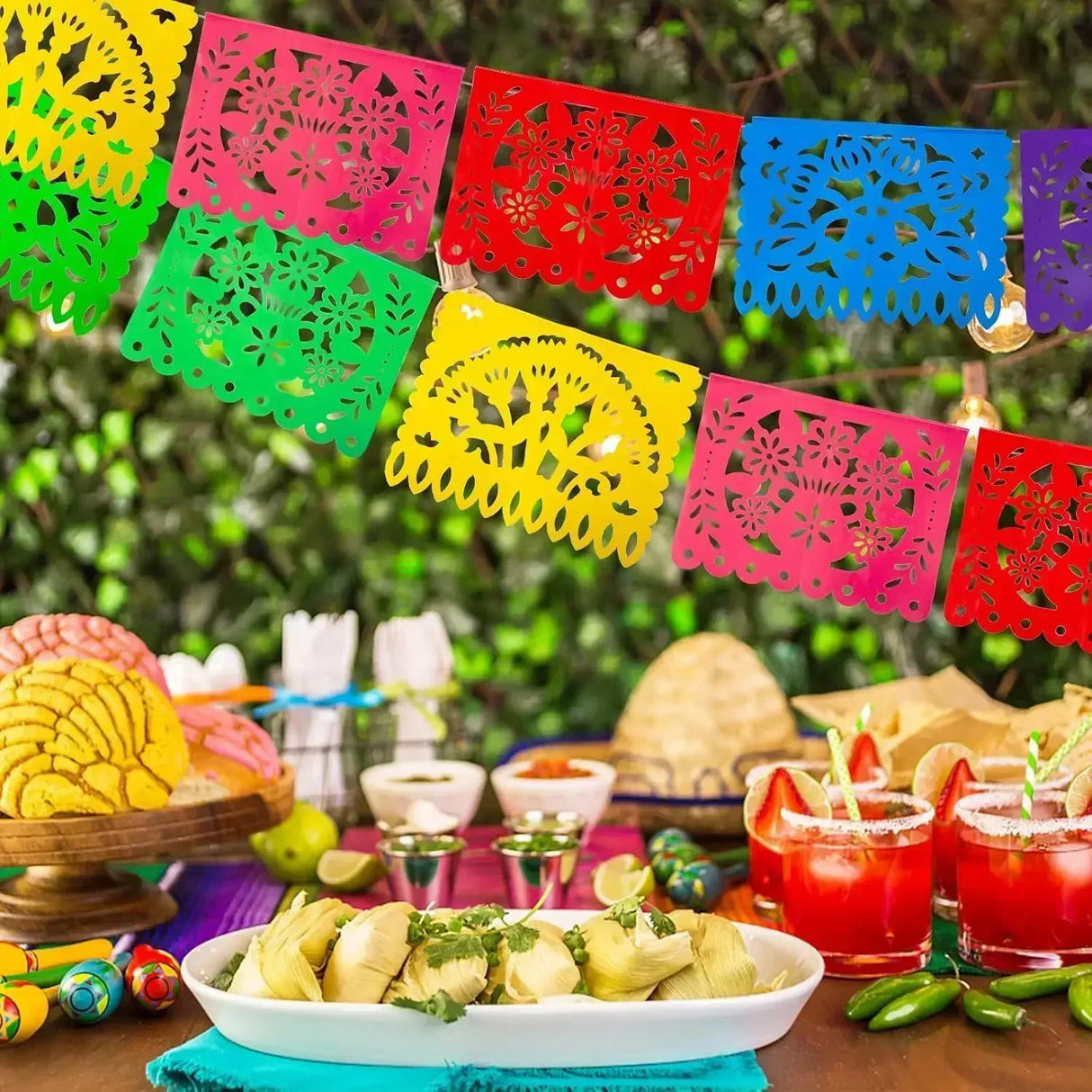 4 PCS Mexican Party Banners, Plastic Papel Picado Mexico Decor, Easter Decor, , Day of The Dead Decoration, 18 Feet Total - Lootquake
