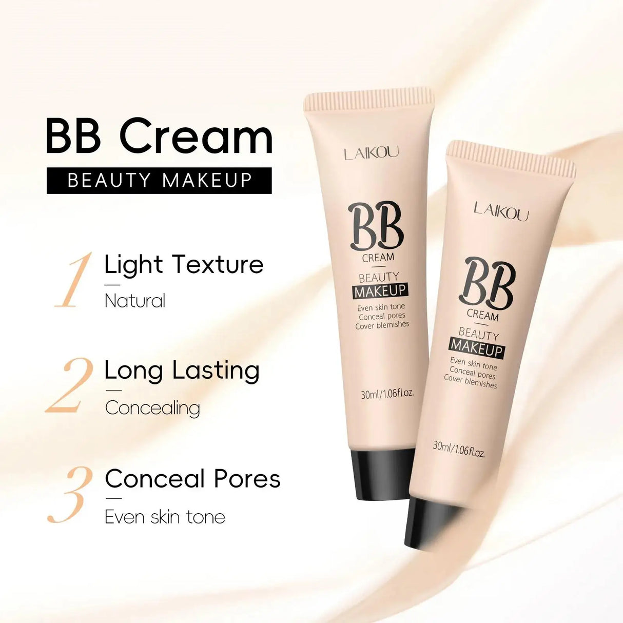 Base de maquillaje en crema con acabado natural, 30 ml, ligera, BB Cover, ojeras, poros, sin aceite, base de maquillaje de larga duración.
