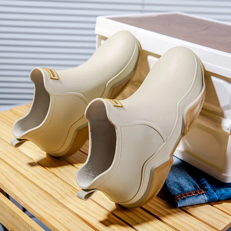 Fashion Couple's Outdoor Rain Boots New Men High Top Hiking Fishing Water Shoes Anti-slip Chef Work Ankle Boots Waterproof Shoes - Lootquake