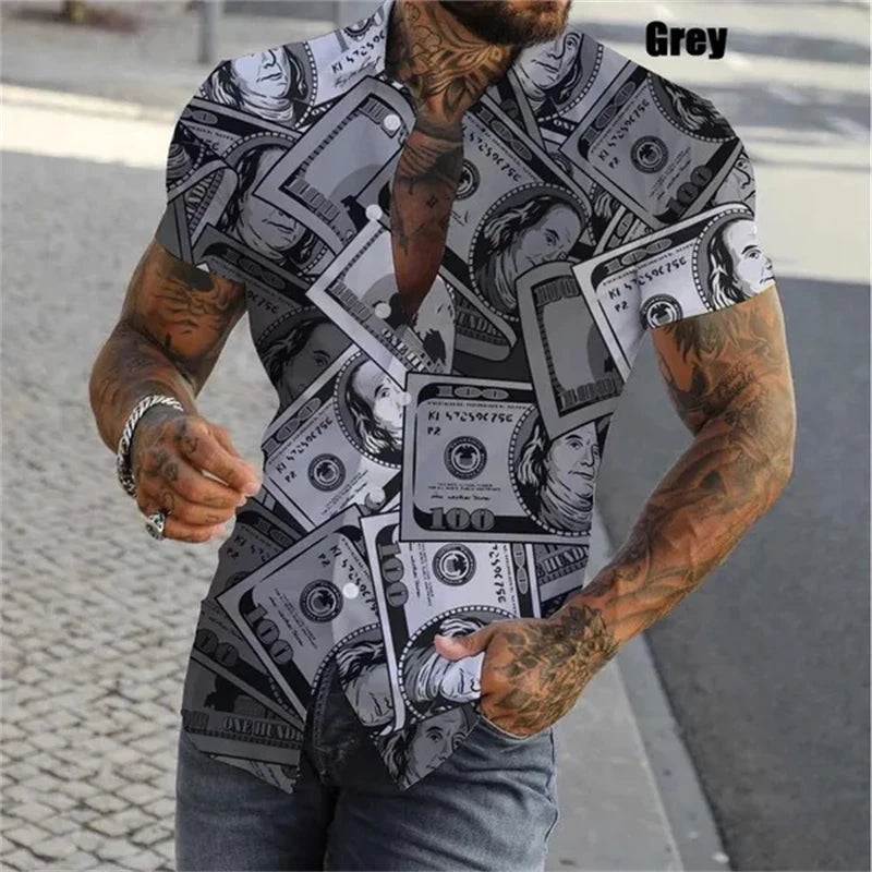 3D Print Dollar Pattern Shirts For Men Summer Short Sleeve Slim-Fit Button Up Casual Shirts Streetwear Mens Shirt Blouses Tops - Lootquake