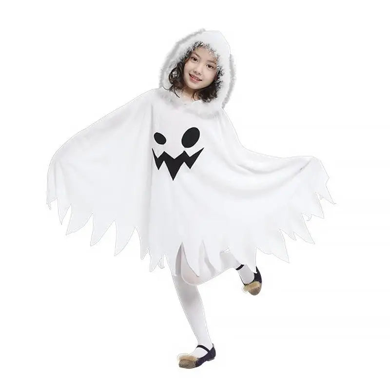Halloween Cloak Toddler Kids Girls Boys Ghost Hooded Cosplay Costumes White Poncho Cape Christmas Dress Up