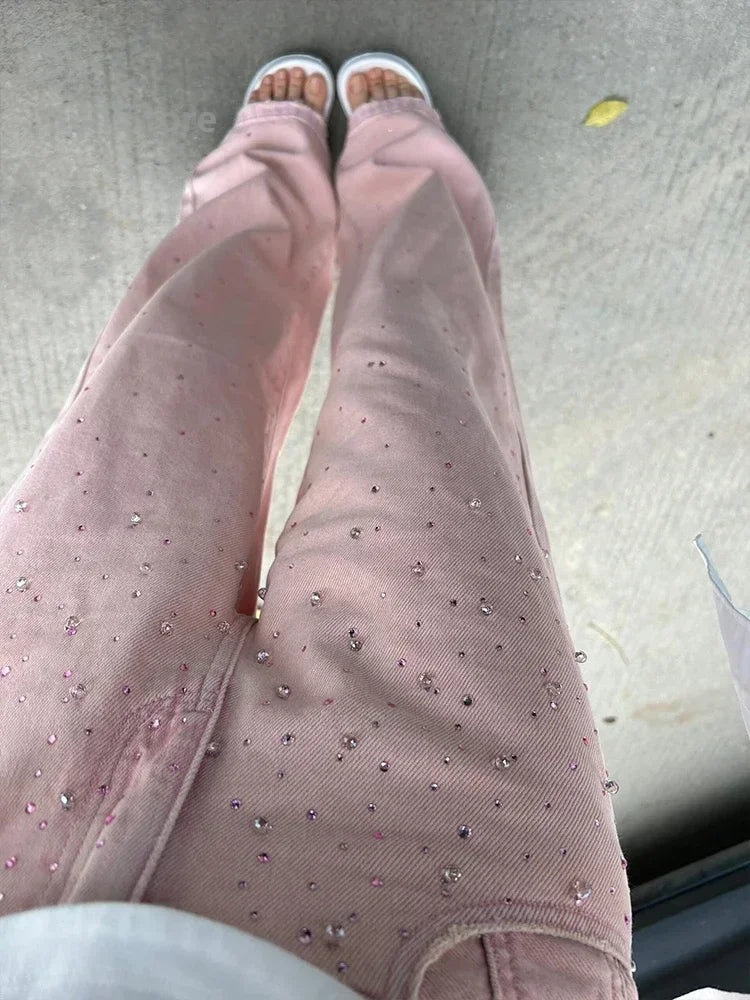 2024 New Spring Summer All-match Casual Harem Pants High Waist Stretch Slim Denim Pants Hot Drilling Casual Ankle-length Jeans - Lootquake