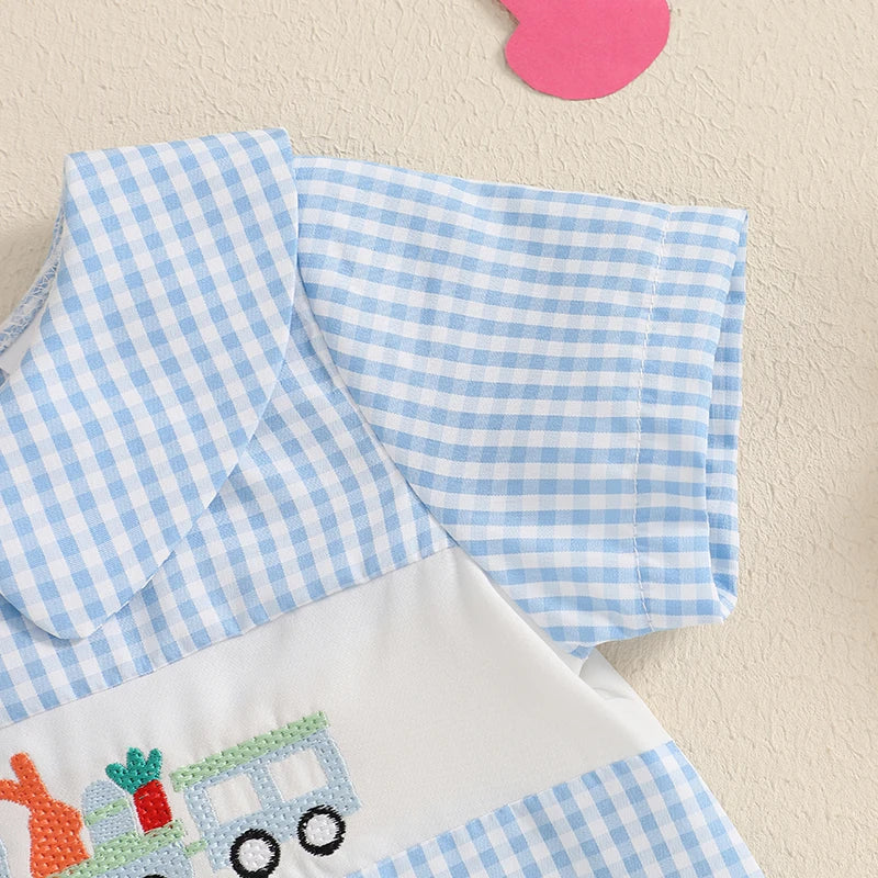 Infant Easter Bunny Romper Sleeveless Round Neck Train Embroidery Jumpsuit Baby Boy Newborn Playsuit Outfit Costume - Lootquake