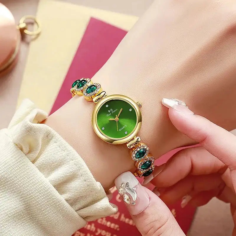 Famous Brand Women's Quartz Watches Luxury Green Gemstone Bracelet Watch Gift Female Wristwatch Dropshipping Relojes Para Mujer - Lootquake