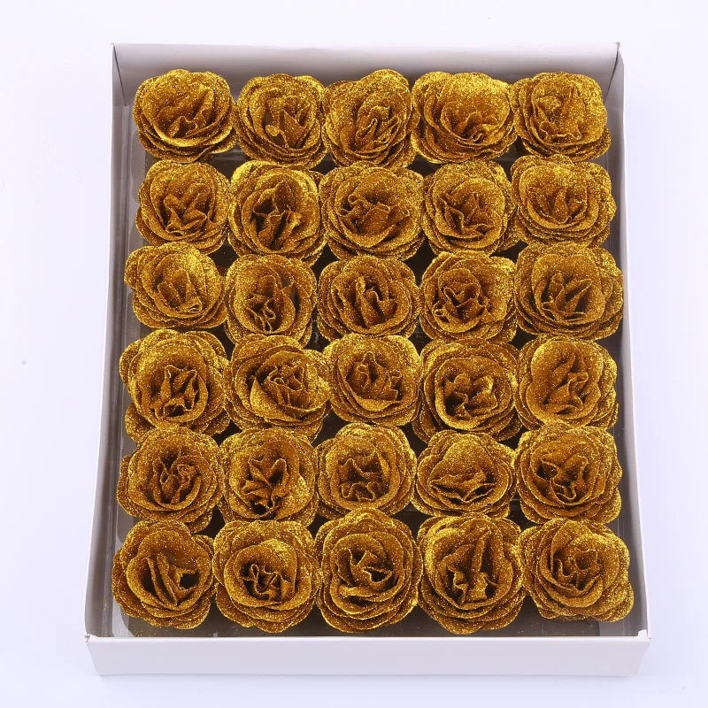30pcs of 7cm Glitter spray artificial flower rose for Christmas gift hot Valentine DIY bouquet easter wedding Birthday decor - Lootquake