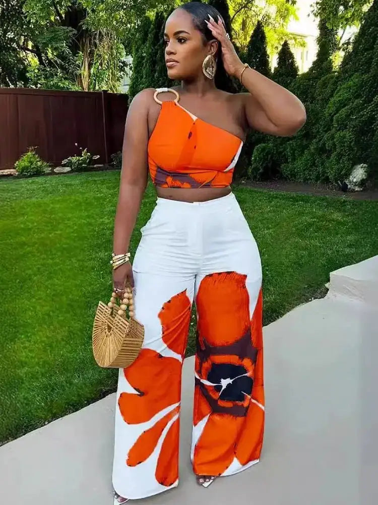 2 Piece Women Sets 2024 New Arrival Summer Autumn Matching Printing Two Pieces Sets Sleeveless Top And Pants Suits Outfits - Lootquake