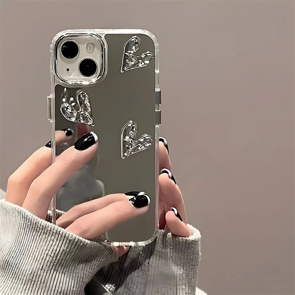Funda para teléfono con espejo y corazón de amor 3D