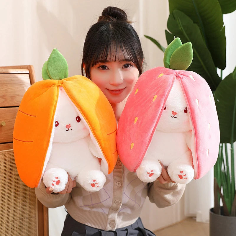 Easter Bunny Plush Reversible Carrot Strawberry Bunny Plush Toy Pillow Bunny With Zipper Birthday Gift For Boys Girls Kids Doll - Lootquake