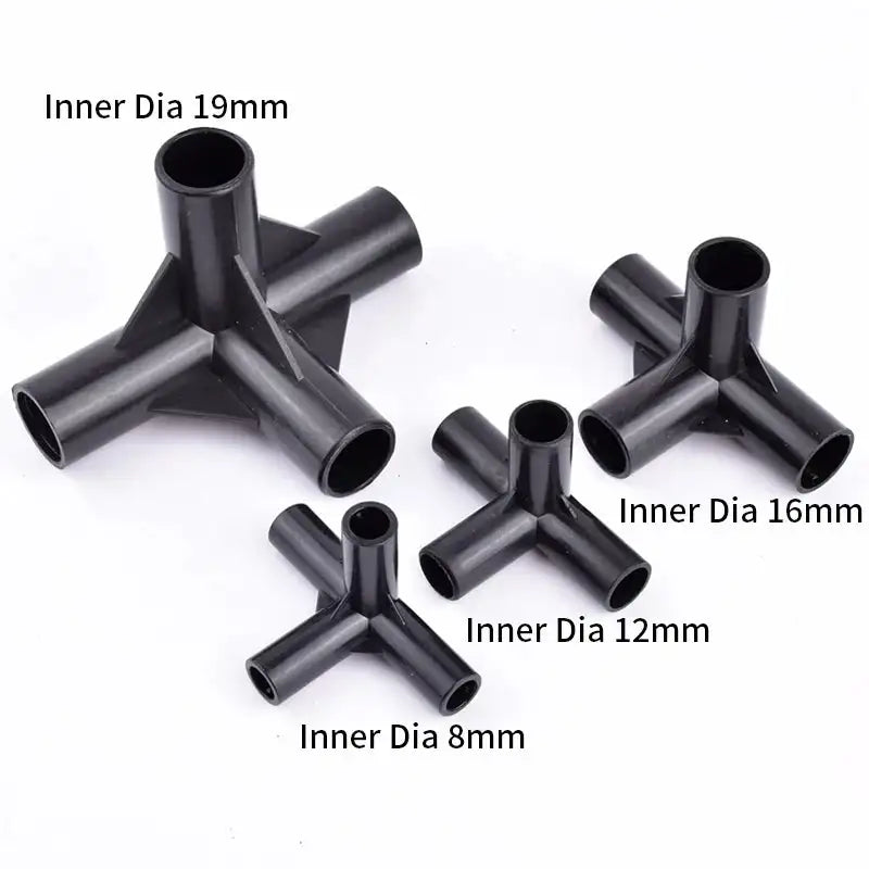 8/12/16/19mm Black PVC Pipe Fittings 4-way Connector Tent Wardrobe Fixed Fittings Plants Support Joint, DIY Shelf Tube Fittings - Lootquake