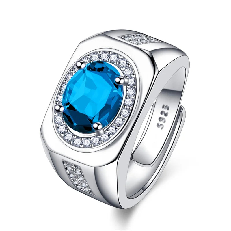 Men Ring Adjustable Top Grade Crystal Oval Ring Silver 925 Male Finger Accessories Boyfriend Engagement Accessories - Lootquake