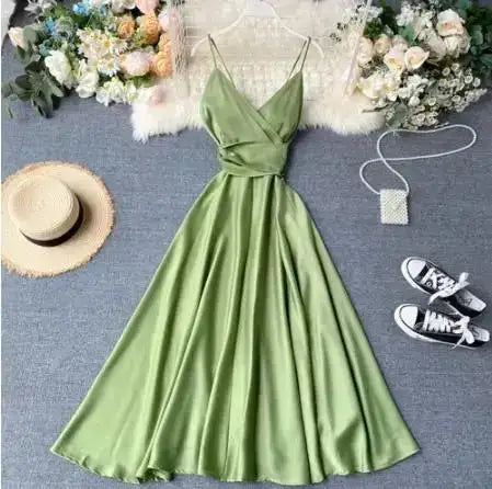 Neploe Vintage Print Holiday Long Dress Women High Waist Hip A Line Vestidos Summer 2025 New V Neck Sleeveless Camis Robe Slim - Lootquake