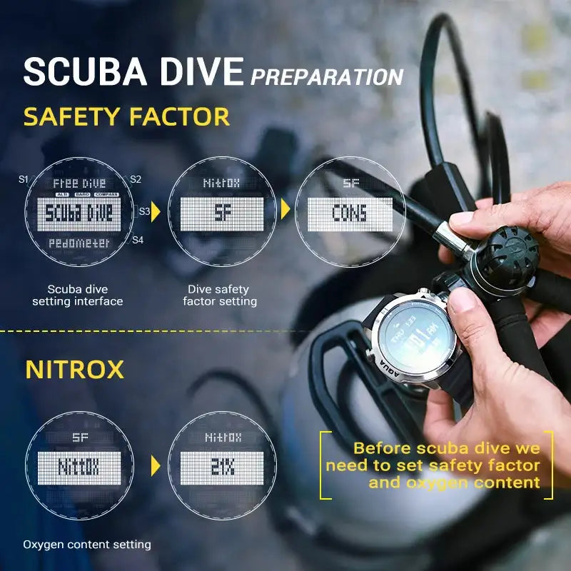 Men Dive Computer Watch Waterproof 100M Smart Digital Free Diving Watches Barometer Compass Temperature Clock - Lootquake