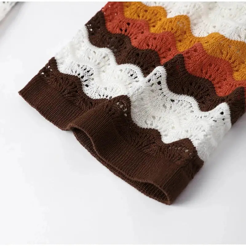 Striped Knitted Long Dress Women O-neck Backless Hollowed Out Long Sleeves Lady Bodycon Dress 2024 Spring Summer Vacation Robe - Lootquake