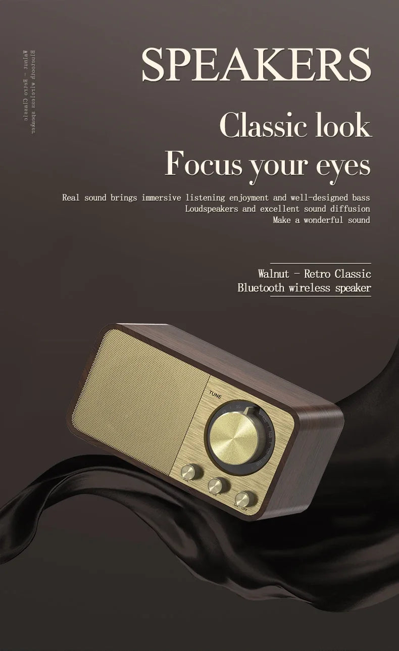 Altavoz Bluetooth nostálgico con sonido Bluetooth, altavoz clásico retro, radio retro, subwoofer portátil inalámbrico Bluetooth 5.0 de madera
