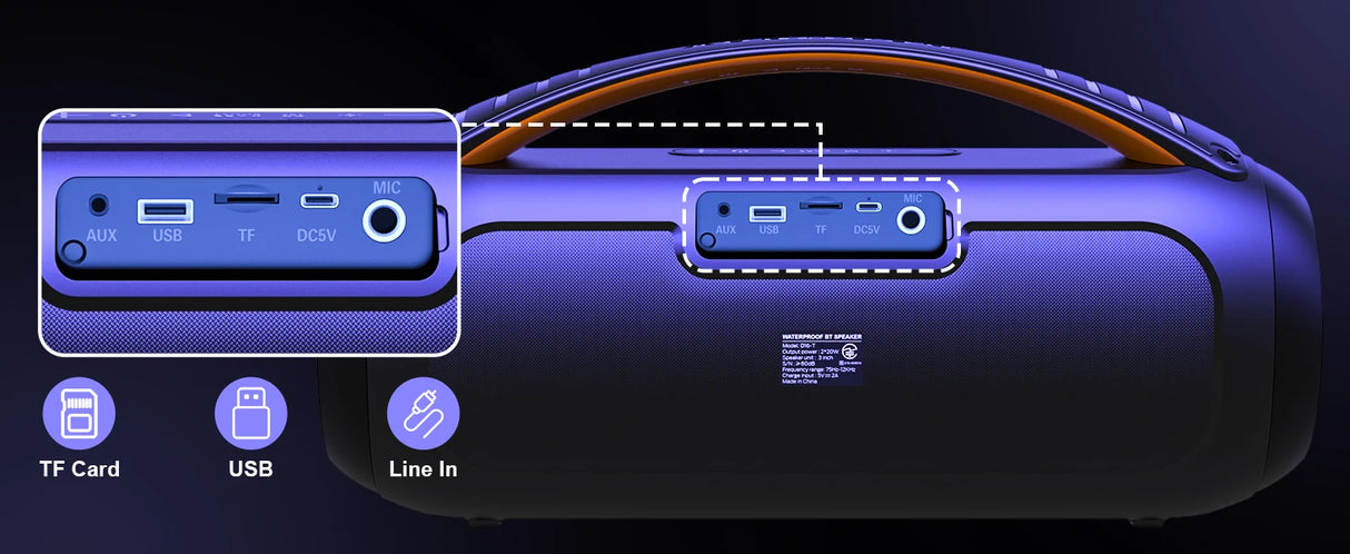 Altavoz inalámbrico portátil Bluetooth, altavoz boombox potente con subwoofer, sonido estéreo de graves profundos y potente, resistente al agua IP65.