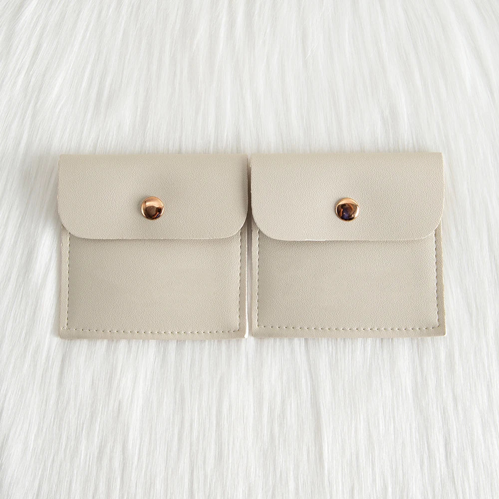 50/100Pcs Custom Logo 8x8cm PU Leather Jewelry Snap Bag Gold Button Pouches Ring Earring Necklace Wedding Favors Gift Organizer - Lootquake