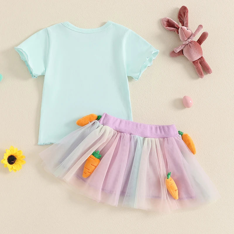 Adorable Infant Easter Dress Set with Bunny Graphic Tee and Fluffy Carrot Skirt for Baby Girls - 2 Piece Outfit - Lootquake