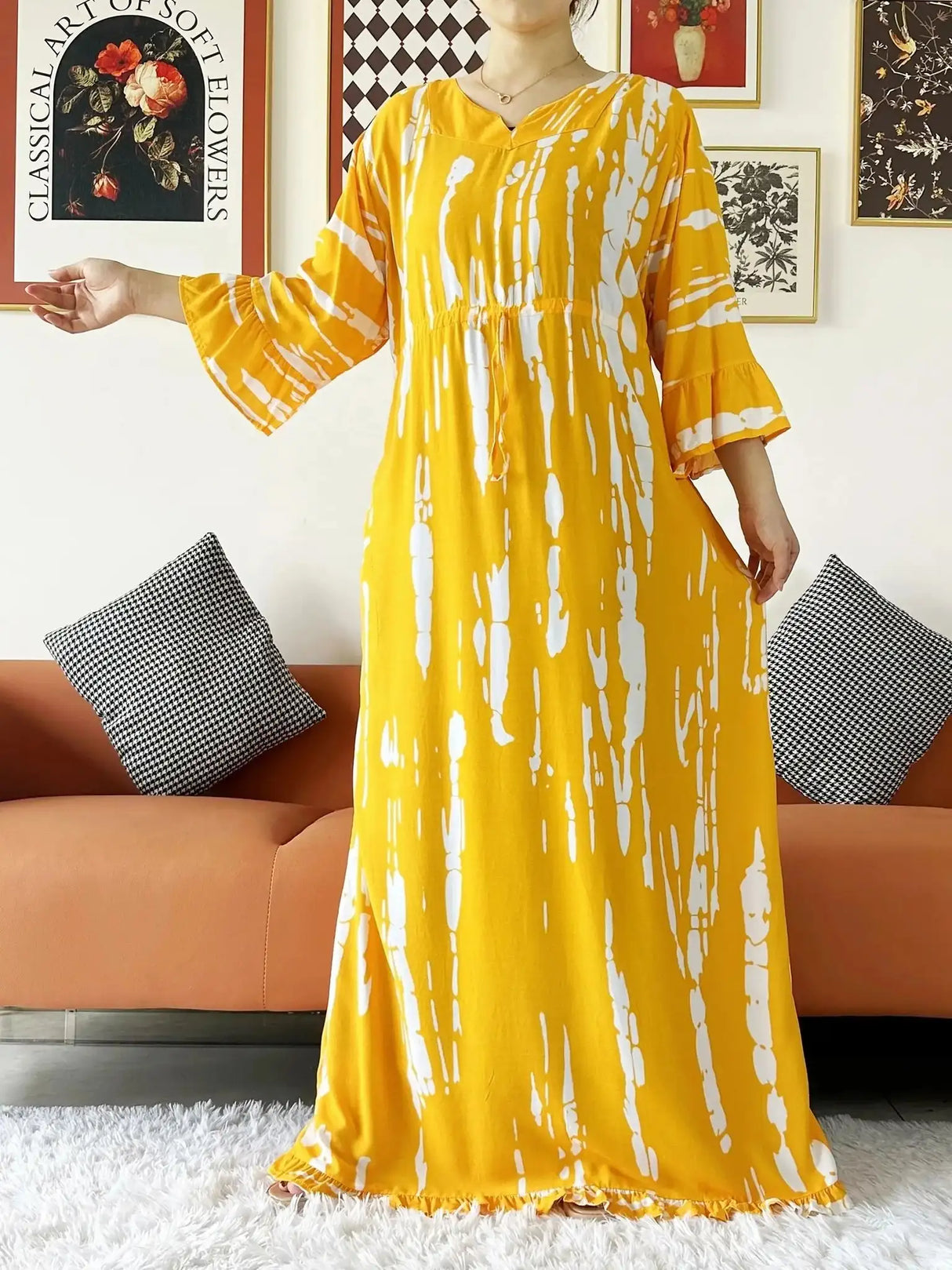 New Style African Dashiki Print Long Sleeve Loose Cotton Elegant Women Abaya Long Dress Summer Maxi Casual Dresses Vestidos