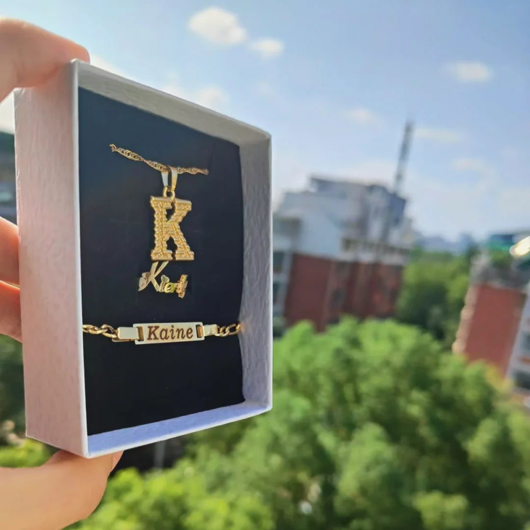 DUOYING Custom Nameplate Set Full Zircon Neckalce Bling Earrings Personalized Mini Hoop Stainless Steel For Kids Jewelry - Lootquake