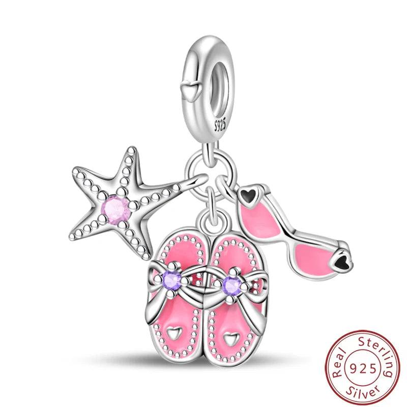 Ensemble de trois breloques en argent sterling S925, perles de 3 mm, motif princesse, golf, hamster, appareil photo, voyage, fabrication de bijoux fins