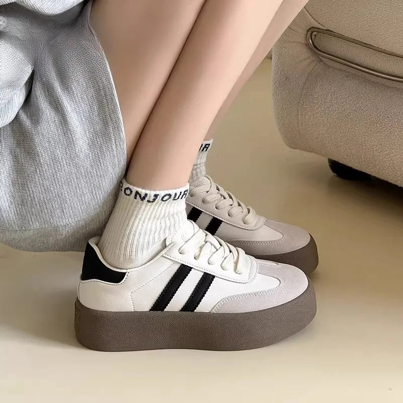 Sports shoes thick sole casual board shoes women 2024 new cowhide everything soft sole inside increase de training shoes - Lootquake
