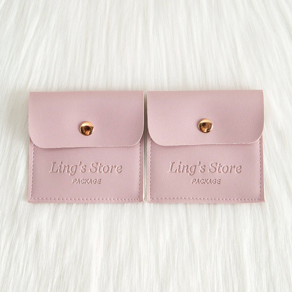 50/100Pcs Custom Logo 8x8cm PU Leather Jewelry Snap Bag Gold Button Pouches Ring Earring Necklace Wedding Favors Gift Organizer - Lootquake