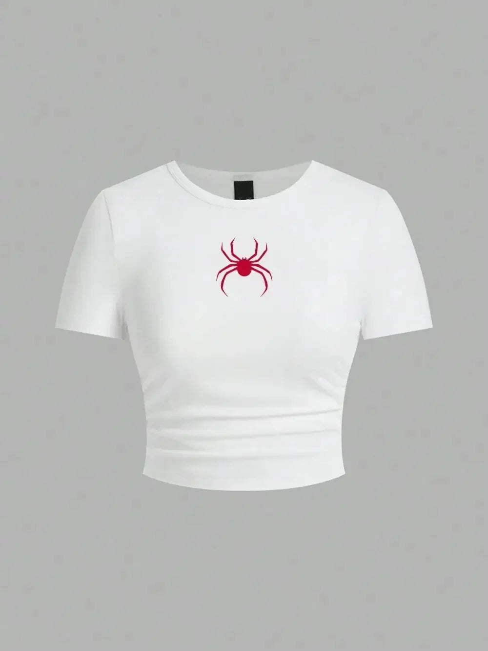 Simple Red Spider Printing Crop Tops Summer Street Fashion Women's Slim-fit T-Shirt Comfortable Soft High Elastic Female Clothes - Lootquake